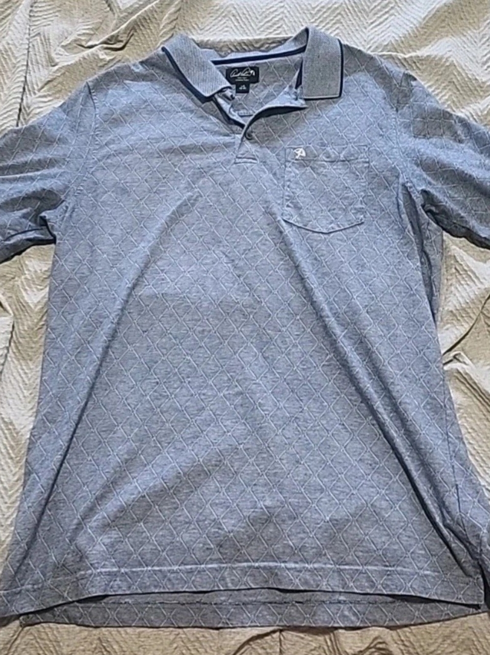 Arnold Palmer Easy Care Blue Polo Men’s Large Short Sleeve Diamond Pattern Shirt